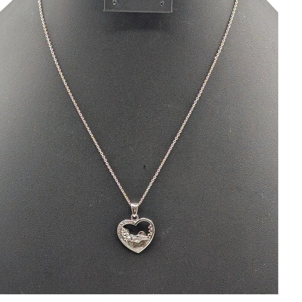 Vintage Hallmark Footprints Gemstone 925 Sterling Heart Pendant Chain Necklace